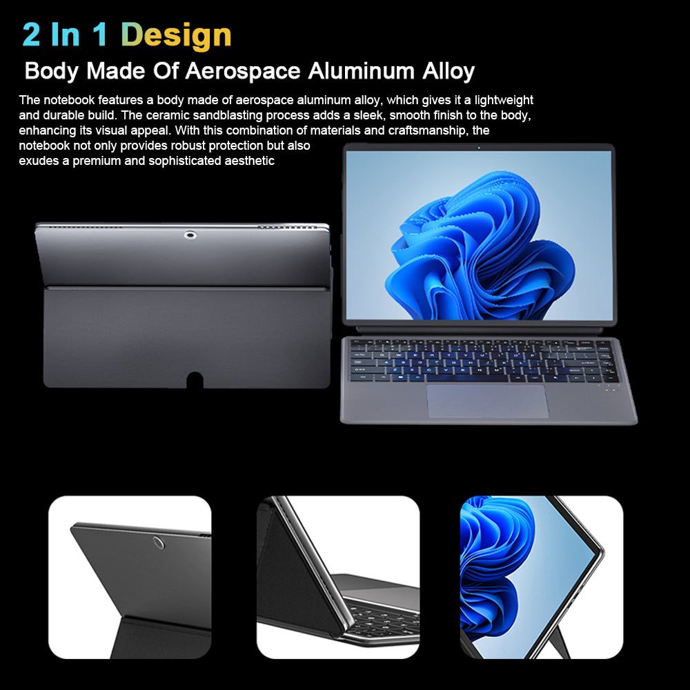 CRELANDER 2 in 1 Laptop Intel N100 Notebook 14 Inch 2K Touch Screen