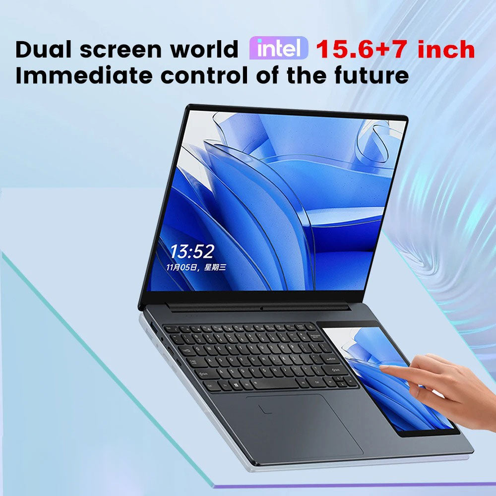 CRELANDER Dual Screen Laptop 15.6"+7" Touchscreen Laptops PC Notebook