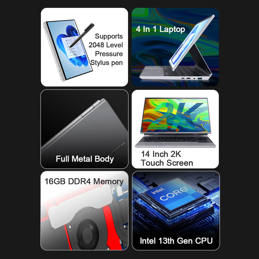 CRELANDER 14 Inch 360 Degree Rotating Touch Screen Laptop