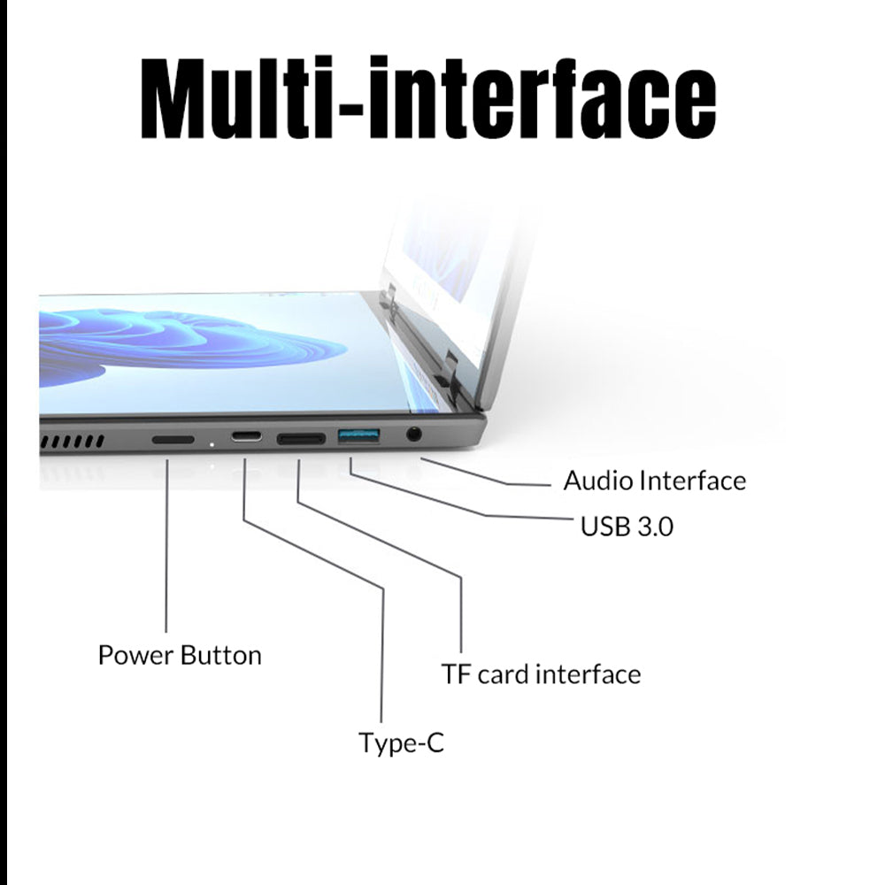 CRELANDER Dual Sceen Laptop 14+14 Inch Intel N95 CPU 360 Degree