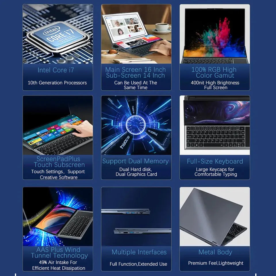 CRELANDER New Arrivals Dual Screen Laptop Core i7 10th Generation Touch Screen