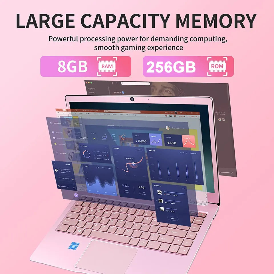 CRELANDER Pink Laptop 14 inch 1920*1080 Intel J4125 8GB RAM 128GB 256GB 512GB SSD