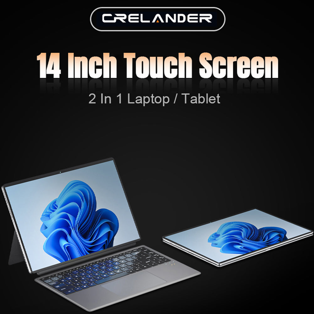 CRELANDER 2 in 1 Laptop Intel N100 Notebook 14 Inch 2K Touch Screen