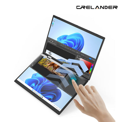 CRELANDER Dual Sceen Laptop 14+14 Inch Intel N95 CPU 360 Degree